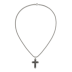 Men's Polished Cubic Zirconia Cross Stainless Steel Box Chain Necklace 3.4mm