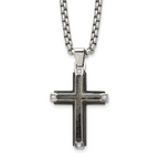 Men's Polished Cubic Zirconia Cross Stainless Steel Box Chain Necklace 3.4mm