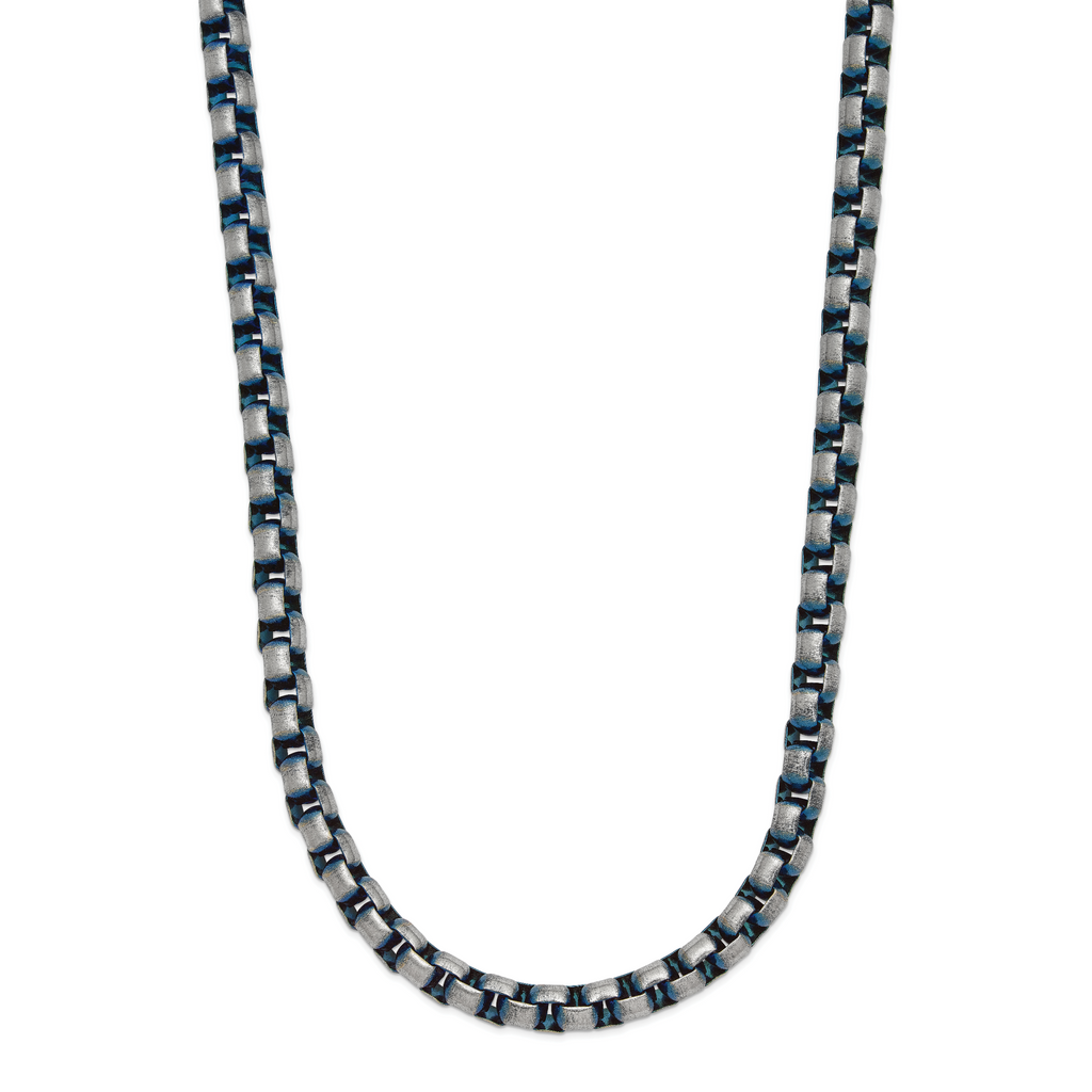 Polished Blue Stainless Steel Box Chain Necklace 6mm