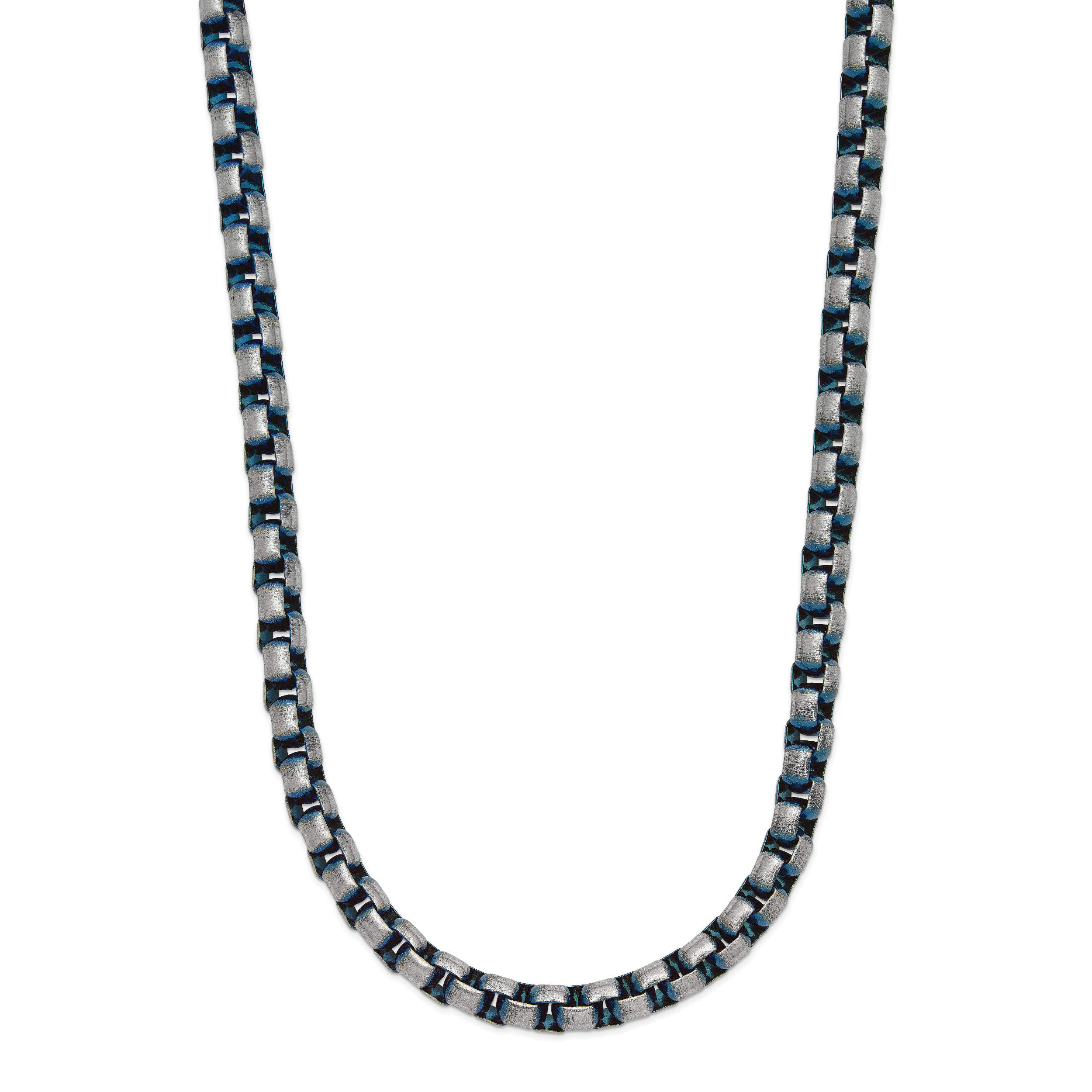 Polished Blue Stainless Steel Box Chain Necklace 6mm