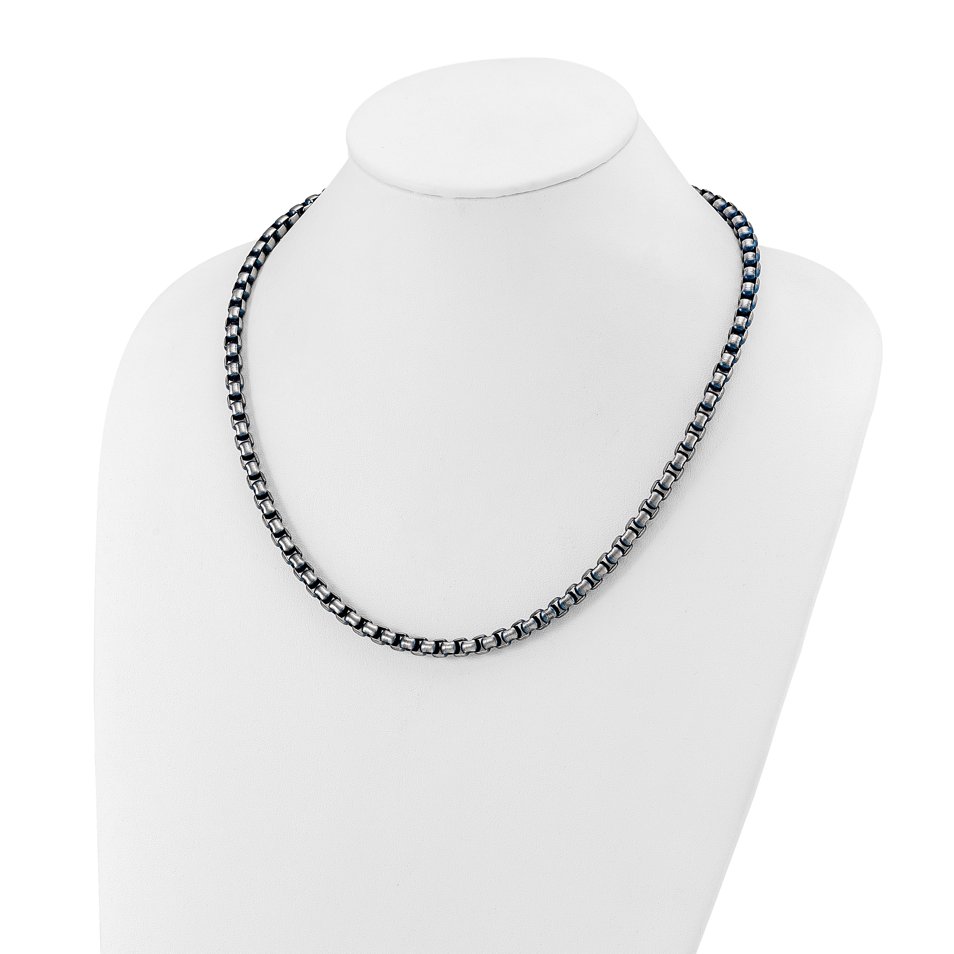 Polished Blue Stainless Steel Box Chain Necklace 6mm