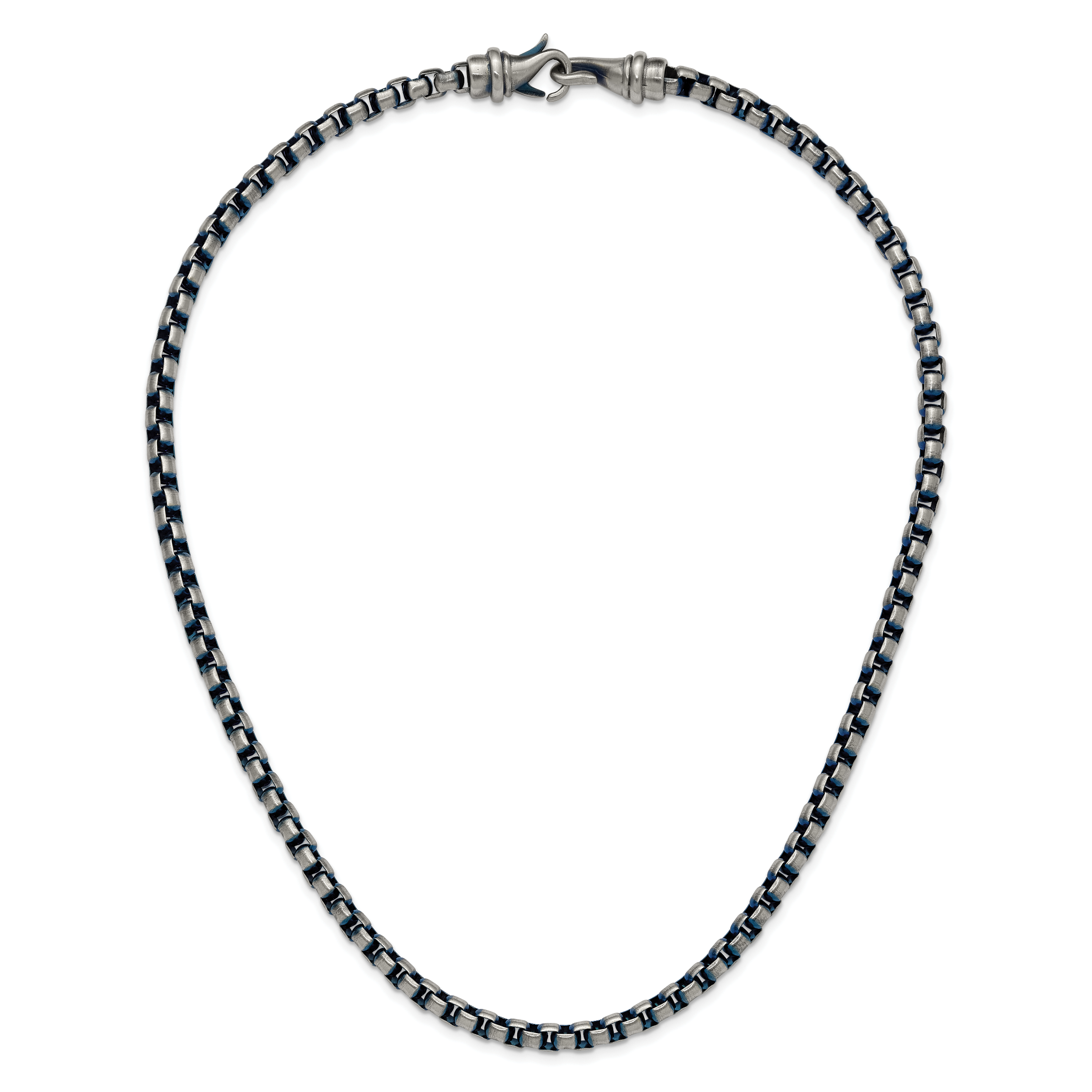 Polished Blue Stainless Steel Box Chain Necklace 6mm