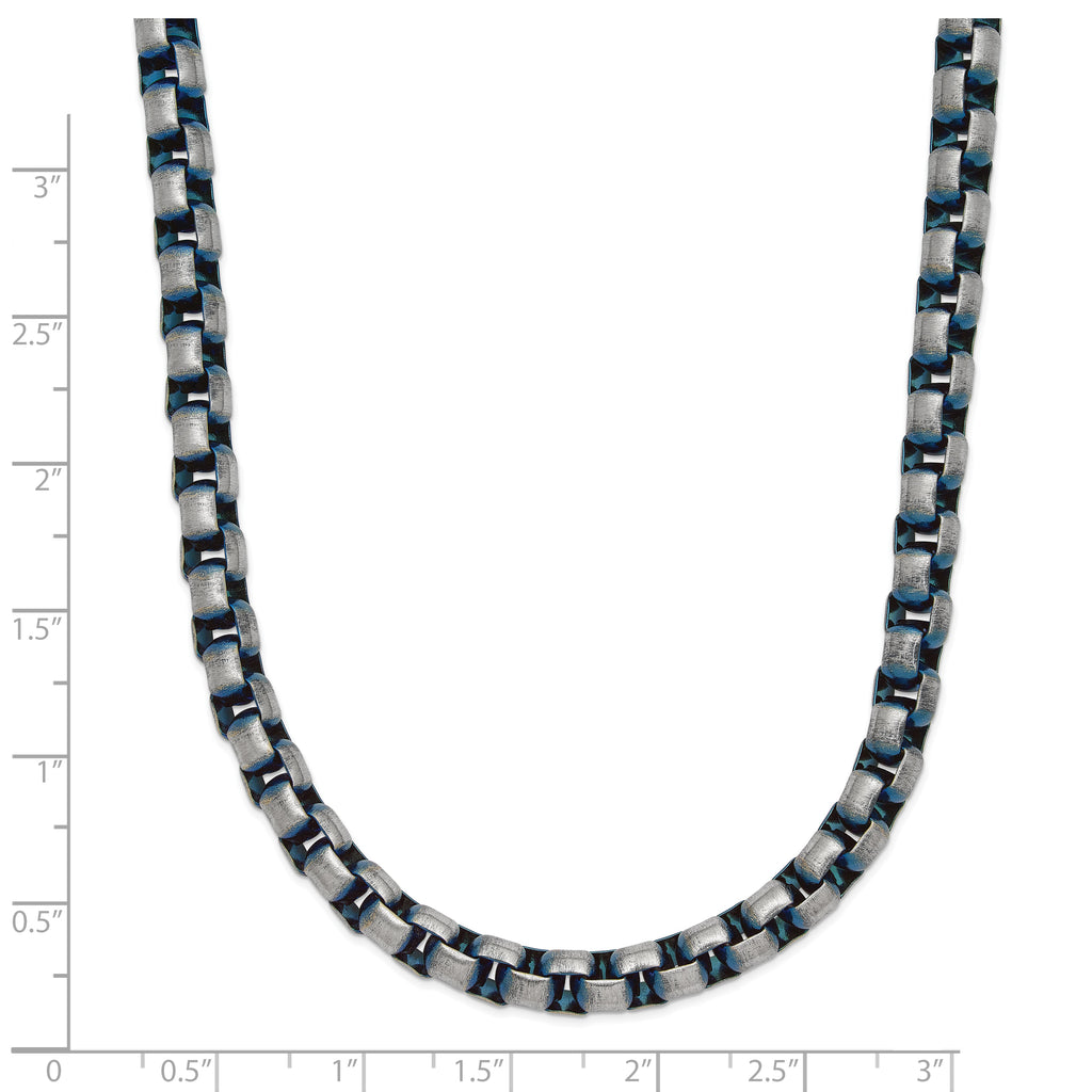 Polished Blue Stainless Steel Box Chain Necklace 6mm