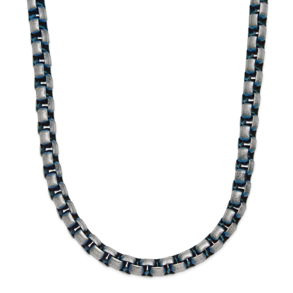 Polished Blue Stainless Steel Box Chain Necklace 6mm