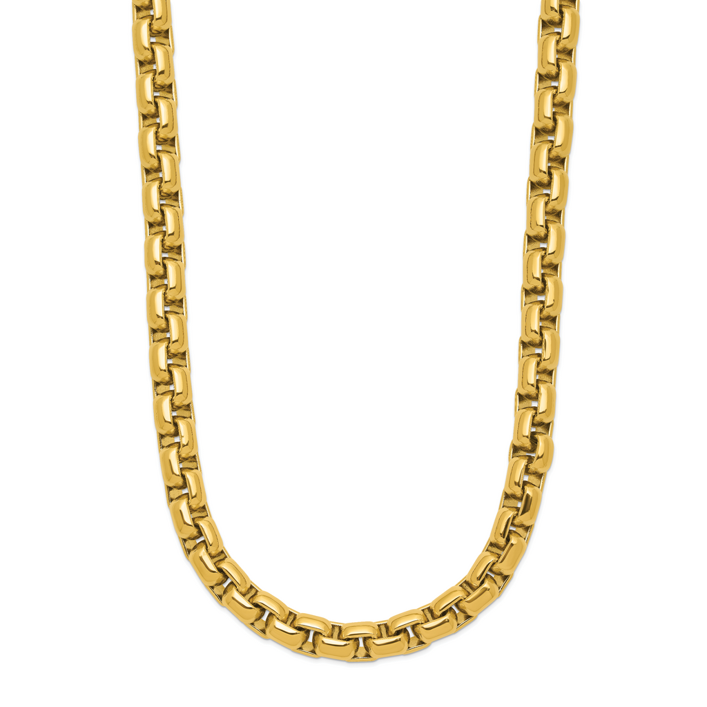 Polished Gold-Tone Stainless Steel Box Chain Necklace 8mm