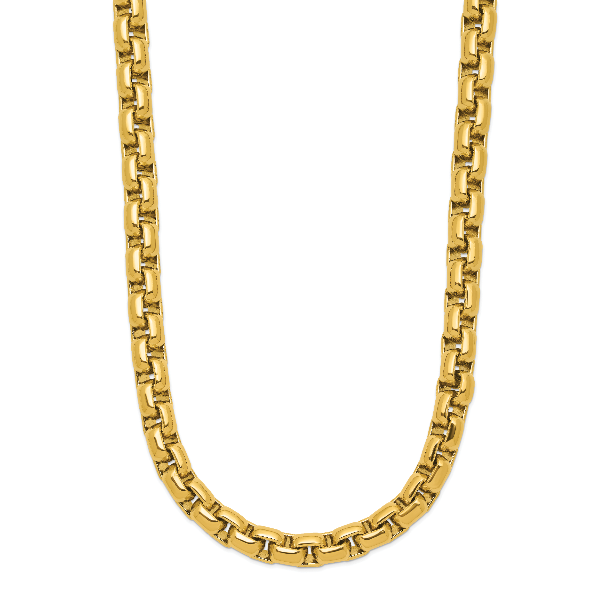 Polished Gold-Tone Stainless Steel Box Chain Necklace 8mm