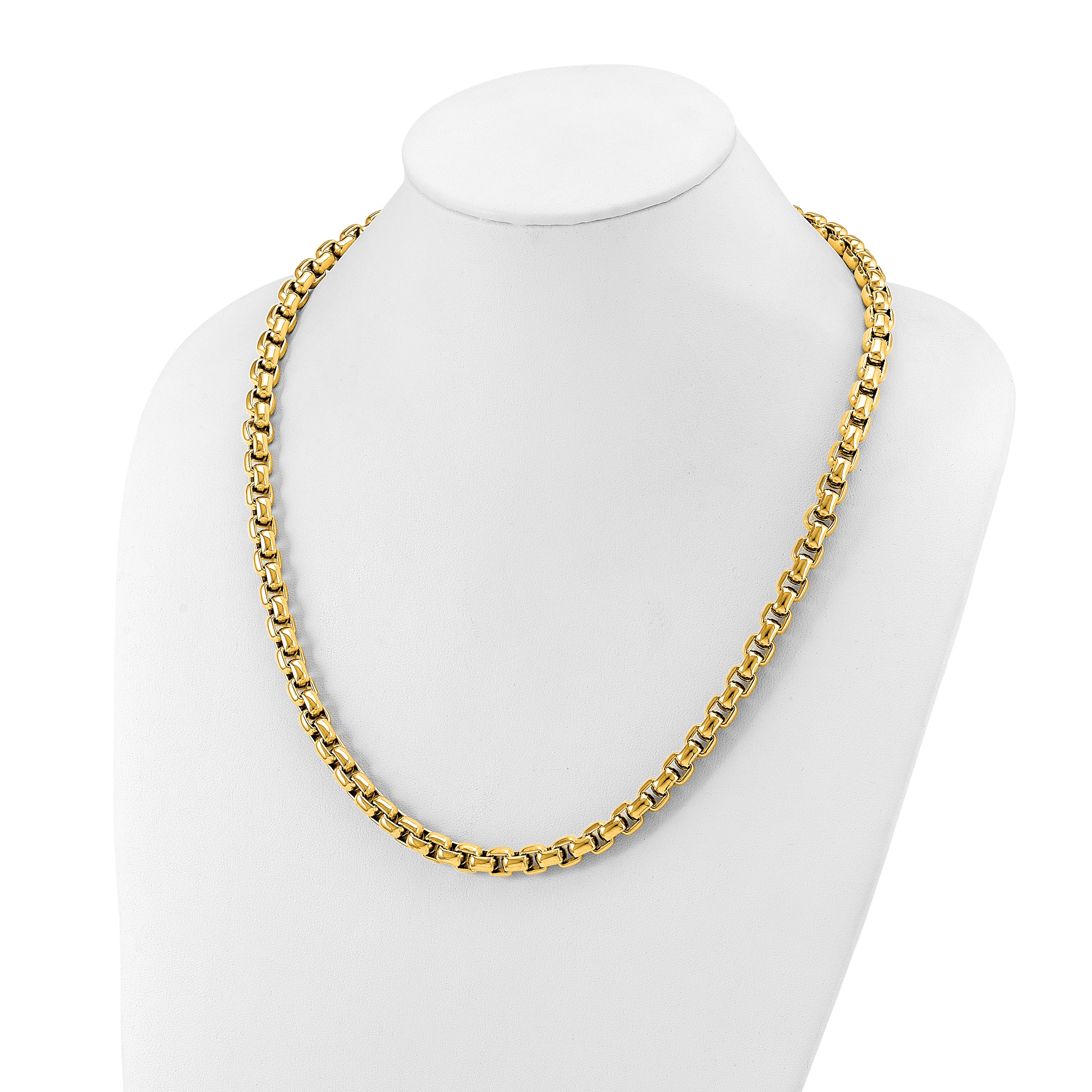 Polished Gold-Tone Stainless Steel Box Chain Necklace 8mm
