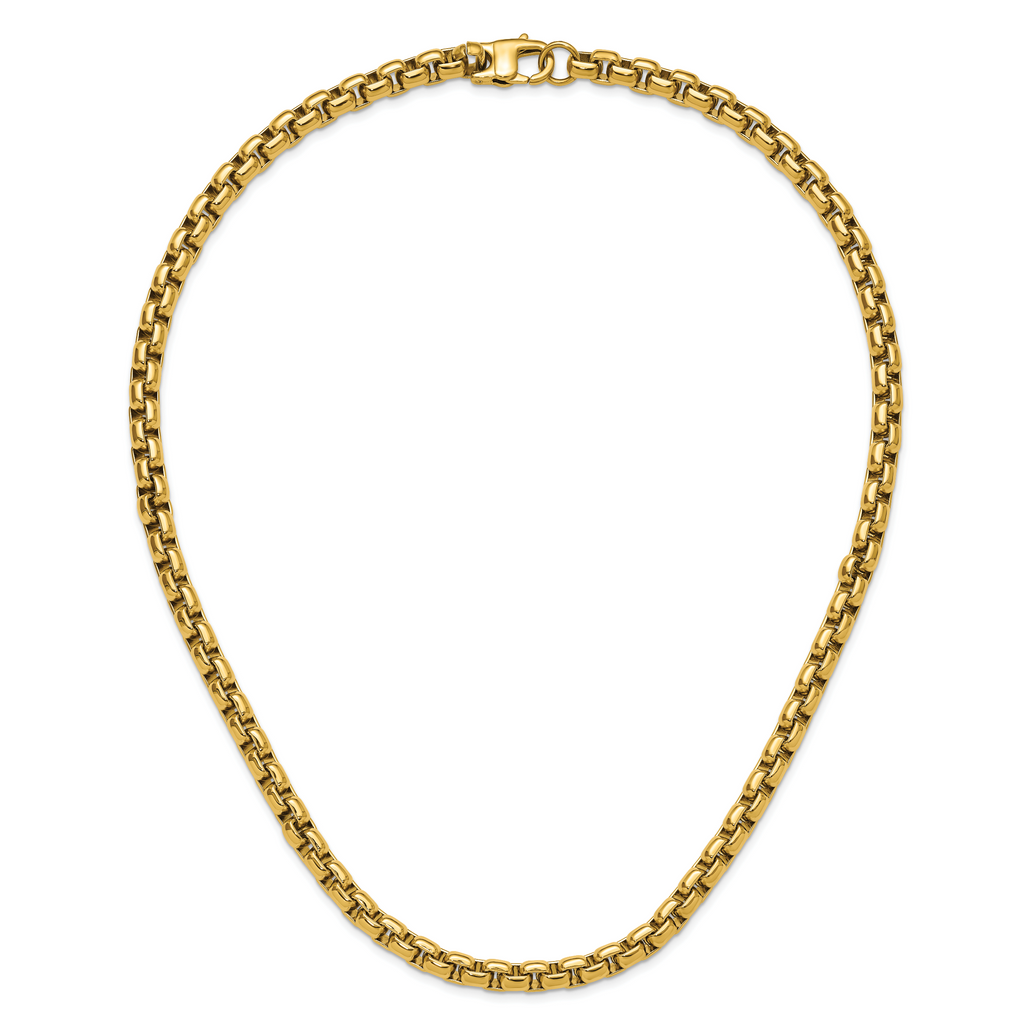 Polished Gold-Tone Stainless Steel Box Chain Necklace 8mm