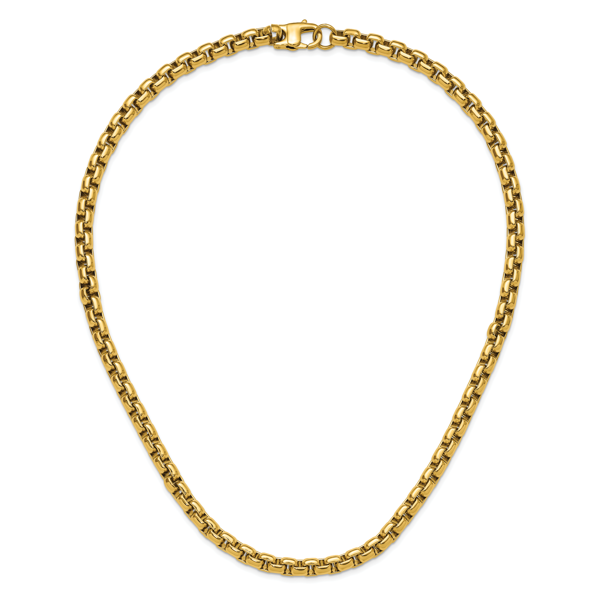 Polished Gold-Tone Stainless Steel Box Chain Necklace 8mm