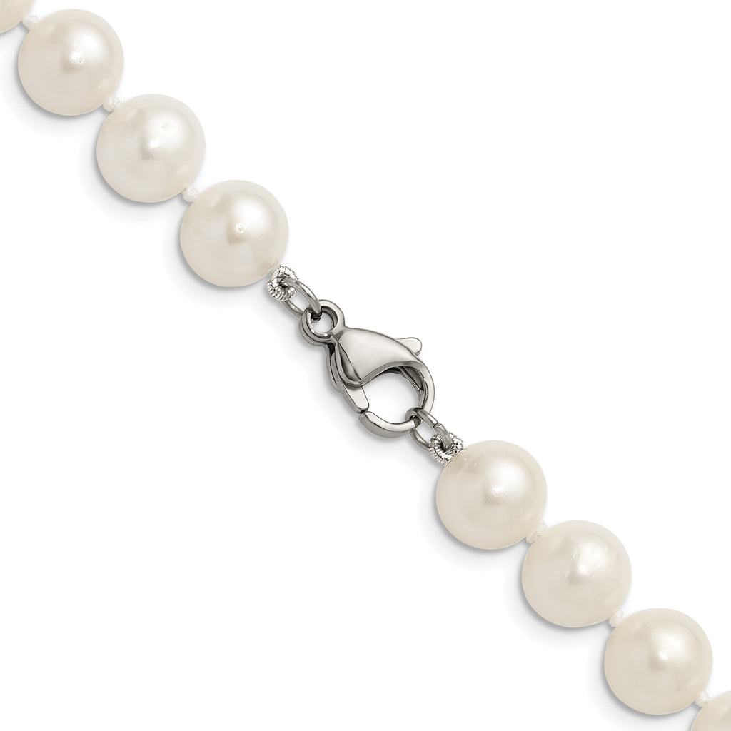 Polished Freshwater Cultured Pearl Knot Stainless Steel Necklace 10mm