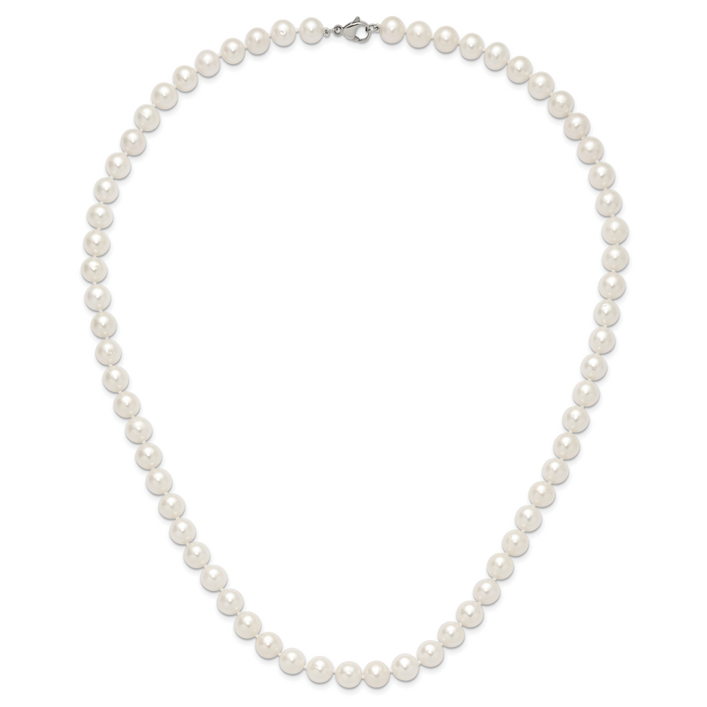 Polished Freshwater Cultured Pearl Knot Stainless Steel Necklace 10mm