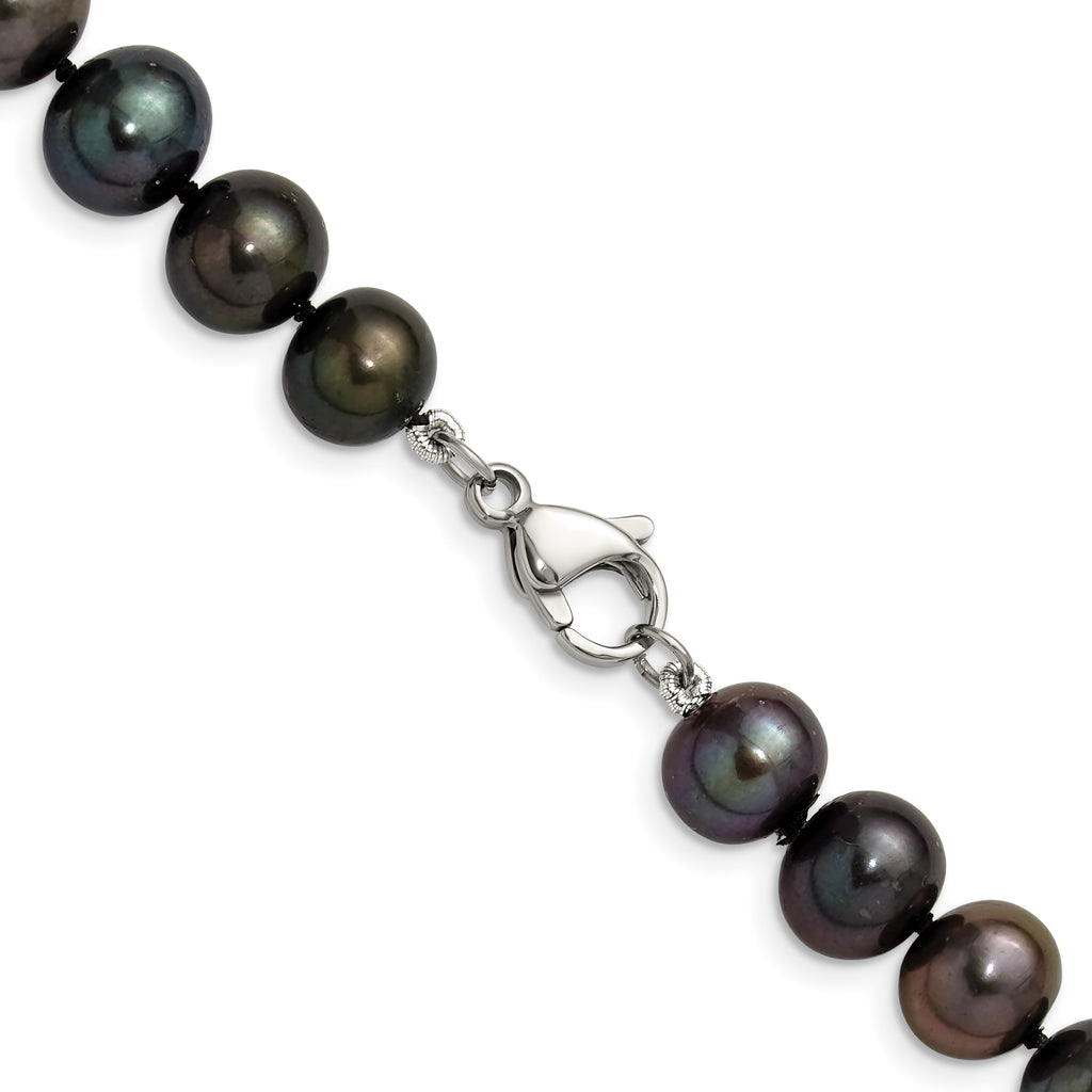 Polished Black Freshwater Cultured Pearl Knot Stainless Steel Necklace