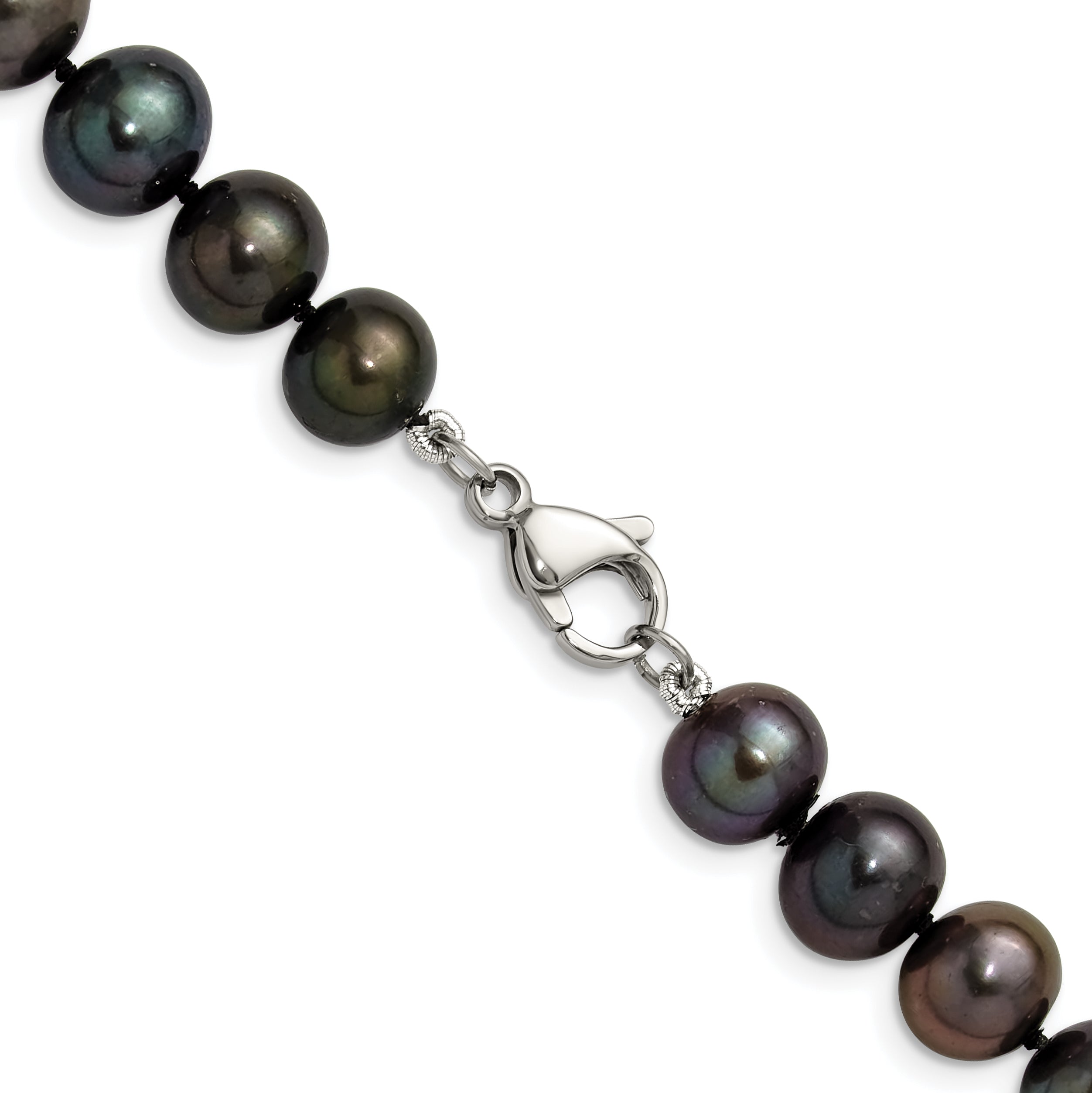 Polished Black Freshwater Cultured Pearl Knot Stainless Steel Necklace