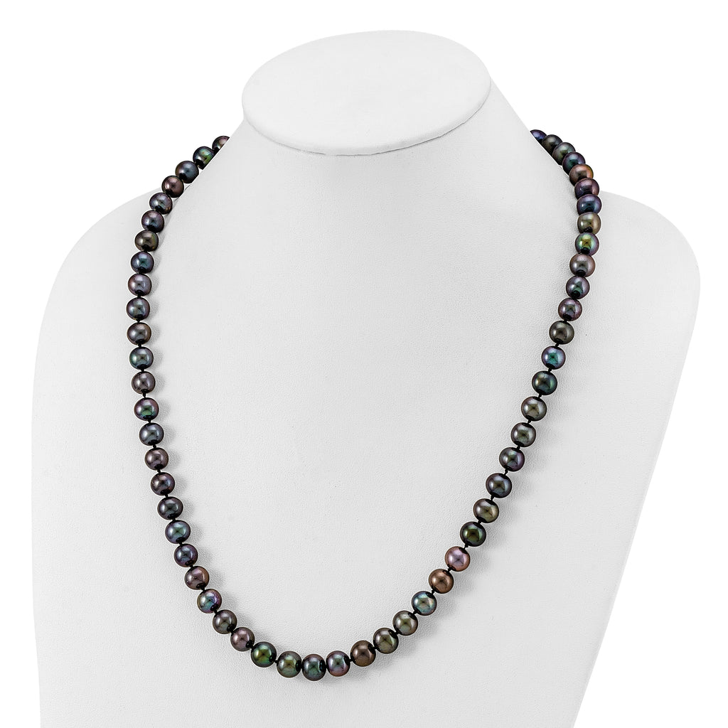 Polished Black Freshwater Cultured Pearl Knot Stainless Steel Necklace
