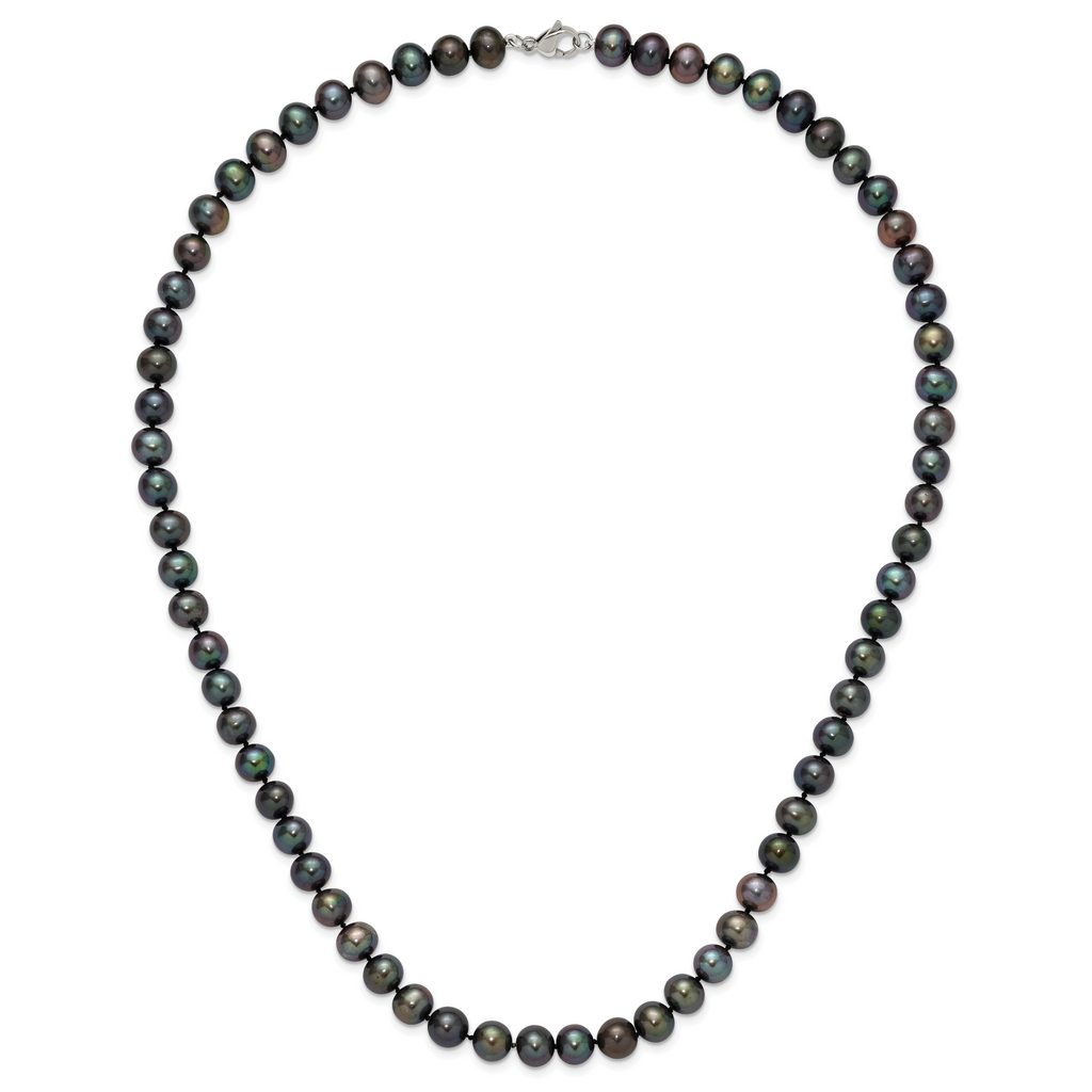 Polished Black Freshwater Cultured Pearl Knot Stainless Steel Necklace