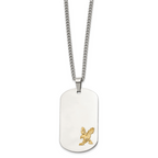 Men's Polished Eagle Stainless Steel 14K Gold Accent Curb Chain Pendant Necklace 3mm