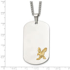 Men's Polished Eagle Stainless Steel 14K Gold Accent Curb Chain Pendant Necklace 3mm