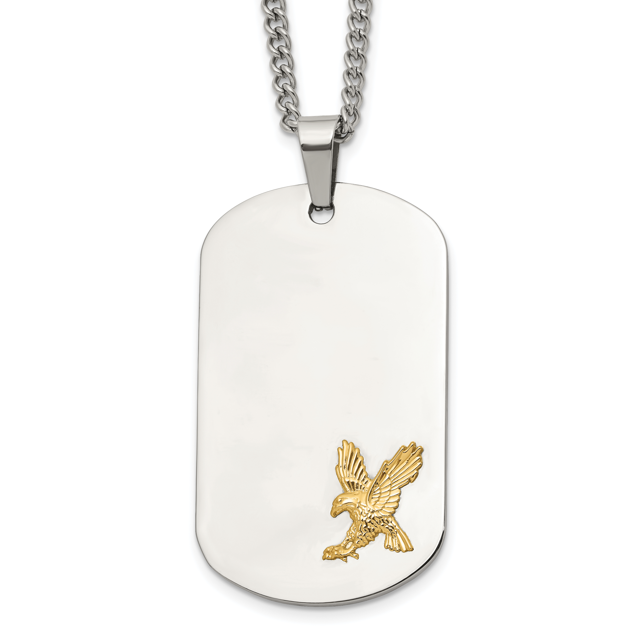 Men's Polished Eagle Stainless Steel 14K Gold Accent Curb Chain Pendant Necklace 3mm Main image