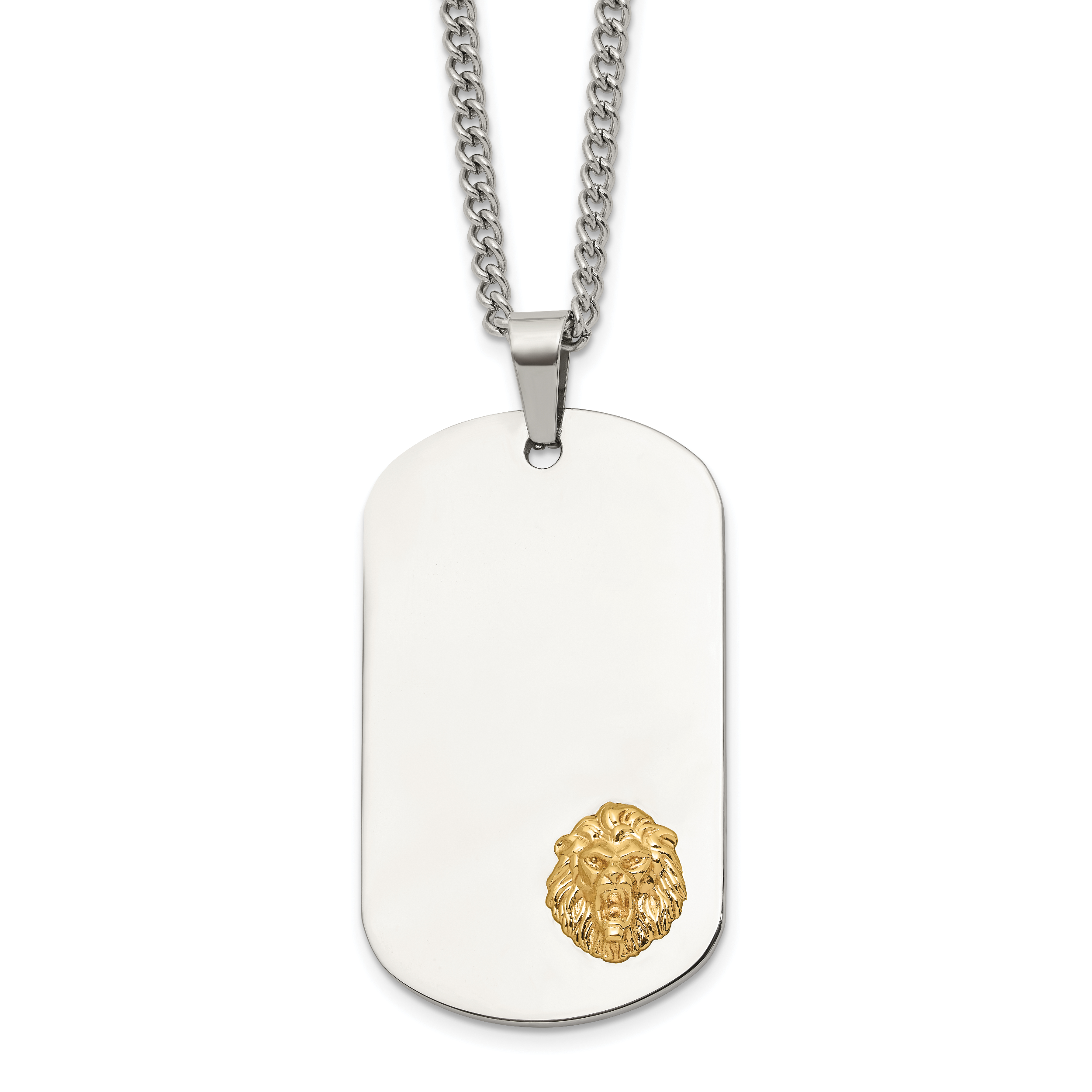 Men's Polished Lion Stainless Steel 14K Gold Accent Curb Chain Pendant Necklace 3mm Main image