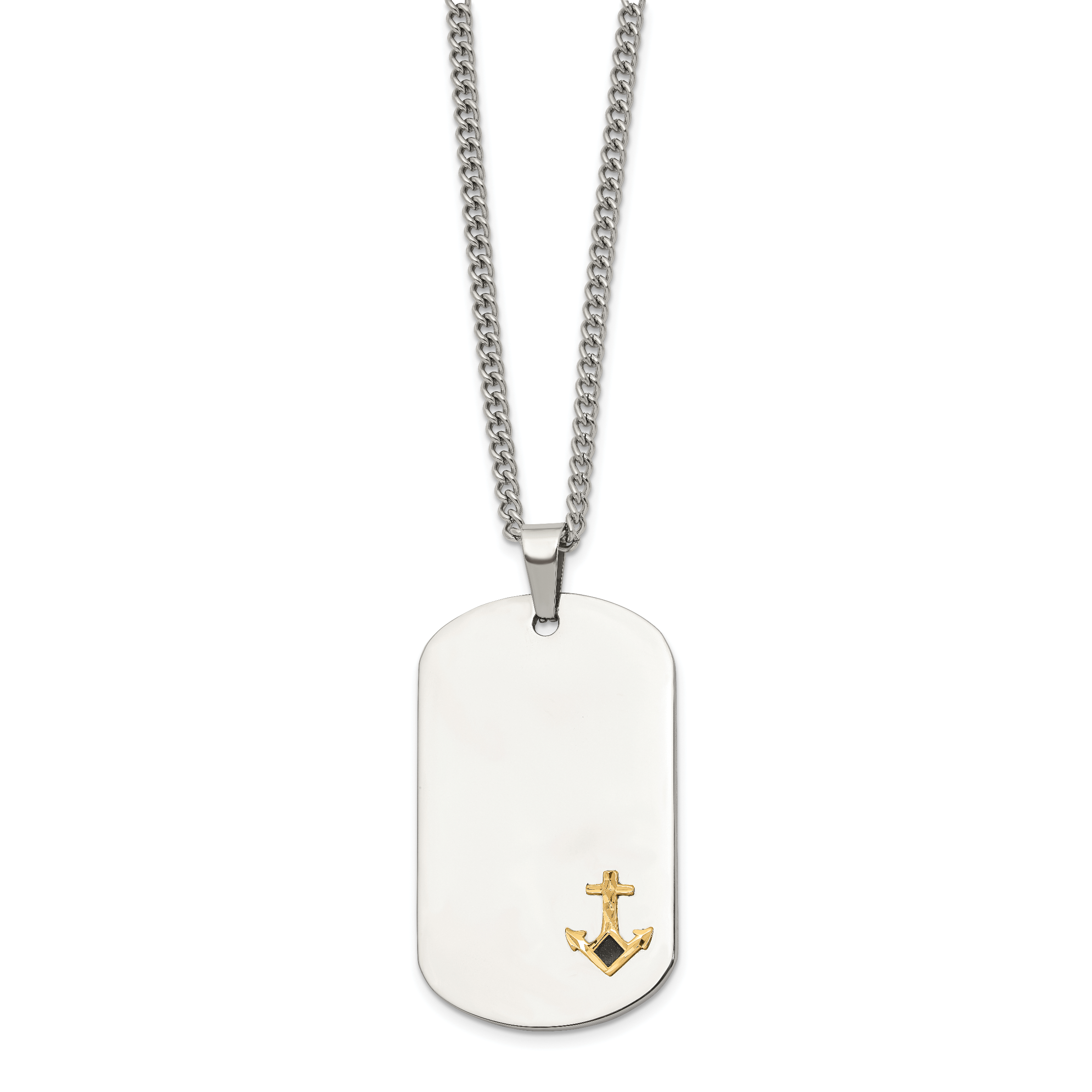 Men's Polished Anchor Stainless Steel 14K Gold Accent Curb Chain Pendant Necklace 3mm Secondary image