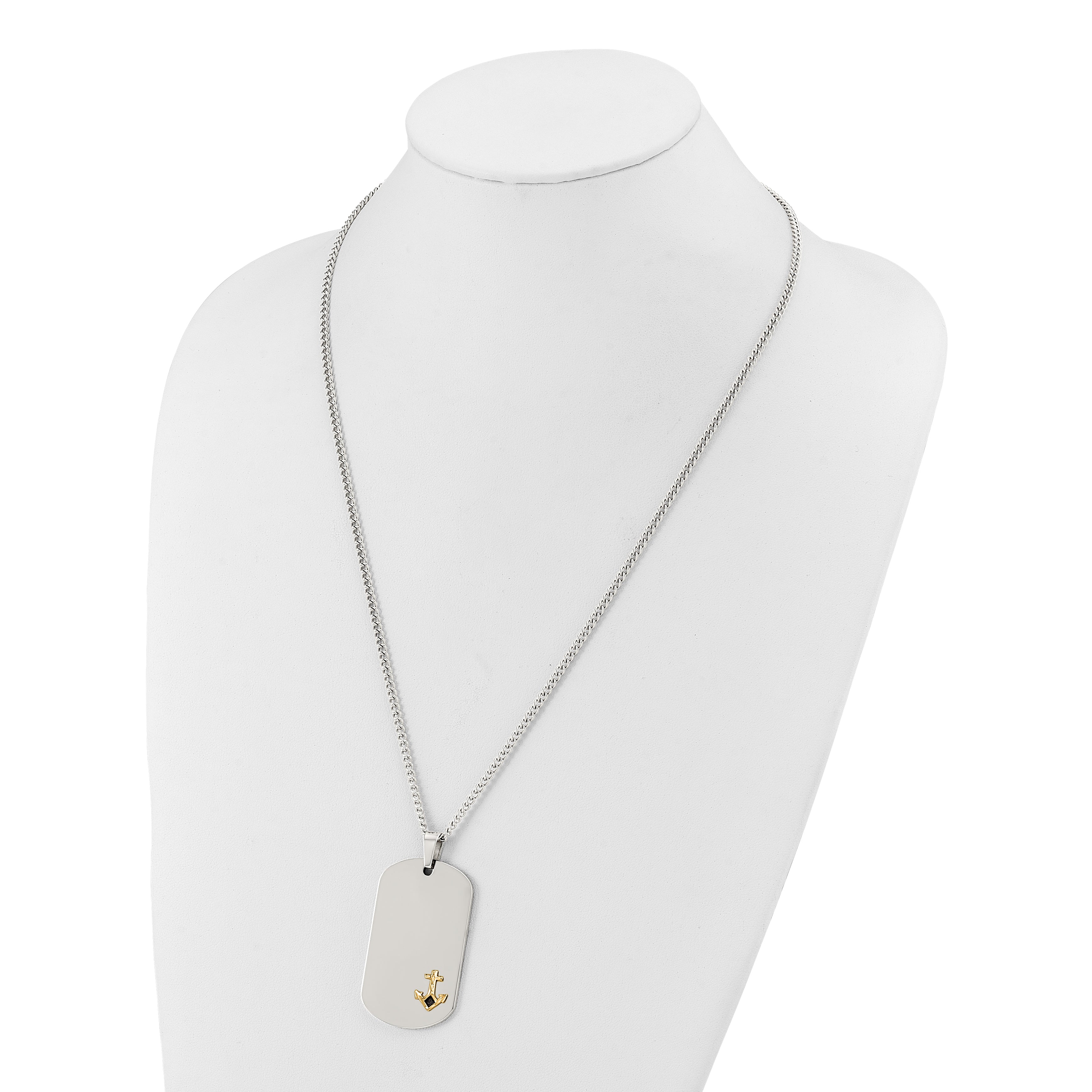 Men's Polished Anchor Stainless Steel 14K Gold Accent Curb Chain Pendant Necklace 3mm