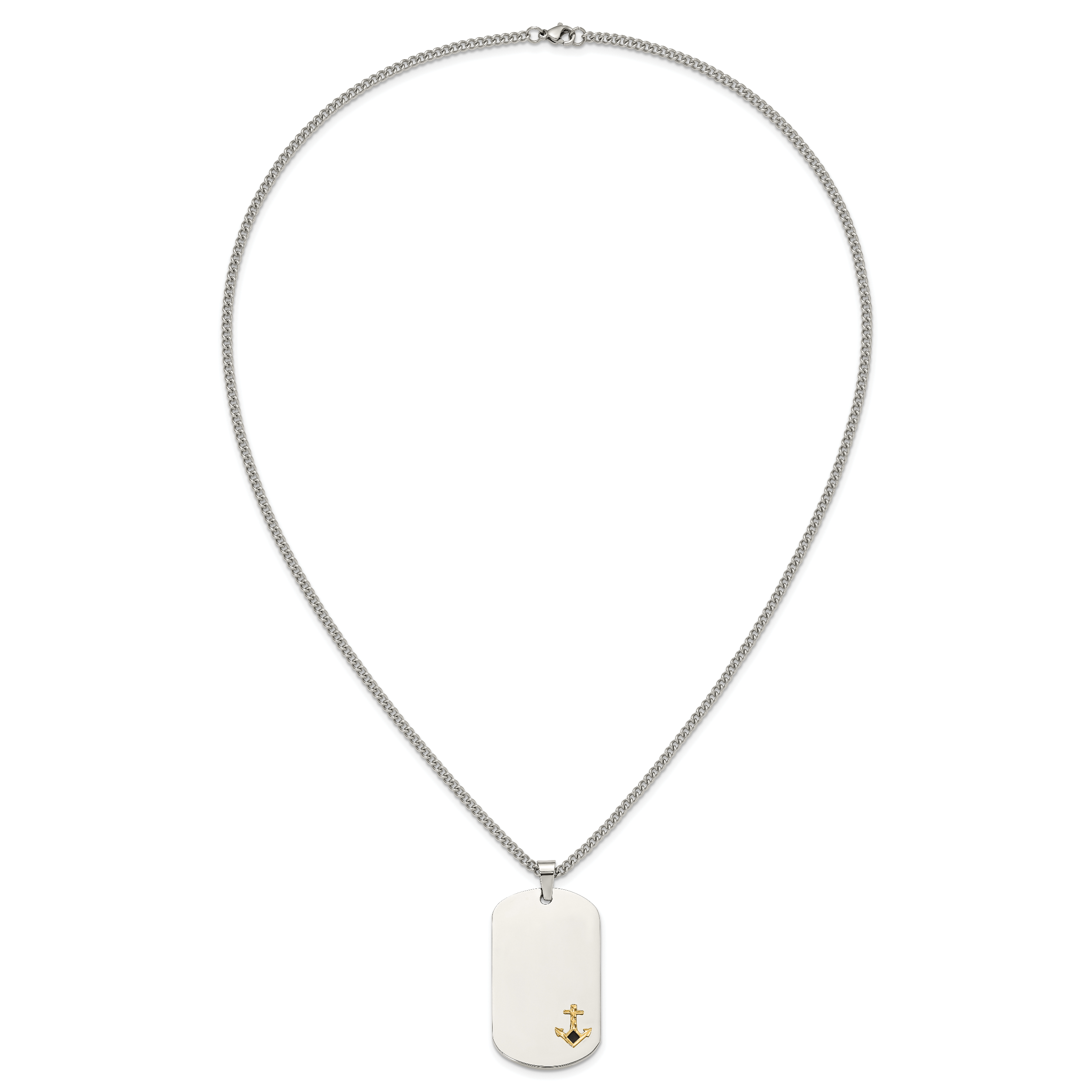 Men's Polished Anchor Stainless Steel 14K Gold Accent Curb Chain Pendant Necklace 3mm