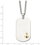 Men's Polished Anchor Stainless Steel 14K Gold Accent Curb Chain Pendant Necklace 3mm