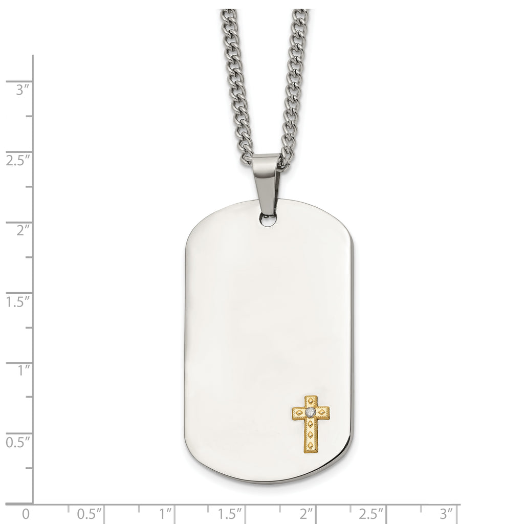 Men's Polished Diamond Cross Stainless Steel Curb Chain Necklace 3mm