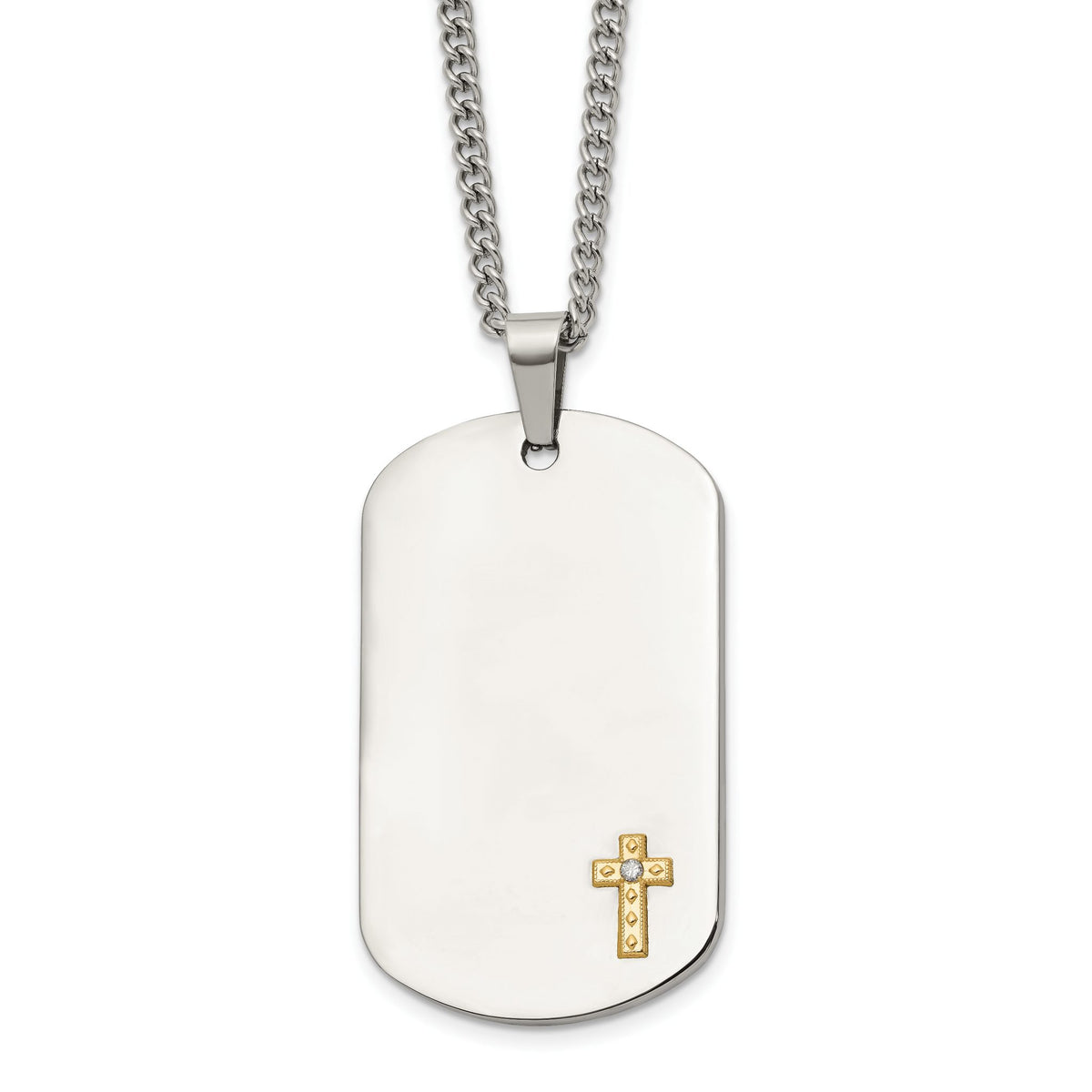Chisel Diamond Cross Dog Tag Necklace in Stainless Steel (.02 ct. tw.), 24 Inch - Sophia Jewelers Main image
