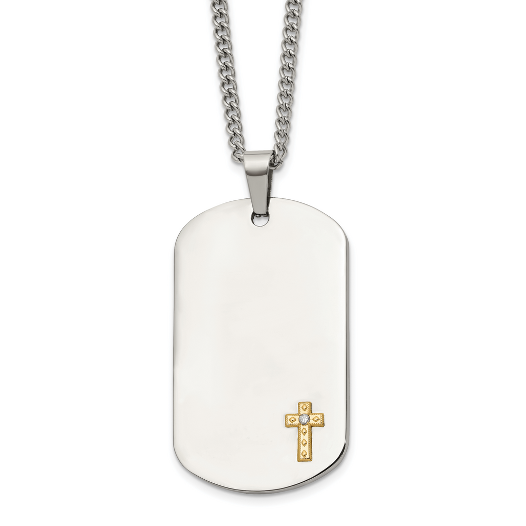 Men's Polished Diamond Cross Stainless Steel Curb Chain Necklace 3mm
