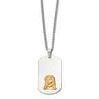 Men's Polished Dog Tag Stainless Steel 10K Gold Accent Curb Chain Pendant Necklace 3mm