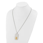Men's Polished Dog Tag Stainless Steel 10K Gold Accent Curb Chain Pendant Necklace 3mm