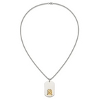 Men's Polished Dog Tag Stainless Steel 10K Gold Accent Curb Chain Pendant Necklace 3mm