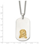 Men's Polished Dog Tag Stainless Steel 10K Gold Accent Curb Chain Pendant Necklace 3mm