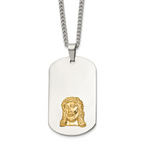 Men's Polished Dog Tag Stainless Steel 10K Gold Accent Curb Chain Pendant Necklace 3mm