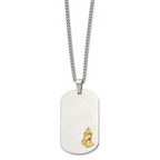 Men's Polished Praying Hands Stainless Steel 14K Gold Accent Curb Chain Pendant Necklace 3mm