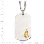 Men's Polished Praying Hands Stainless Steel 14K Gold Accent Curb Chain Pendant Necklace 3mm