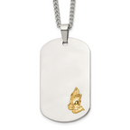Men's Polished Praying Hands Stainless Steel 14K Gold Accent Curb Chain Pendant Necklace 3mm