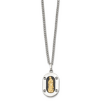 Men's Polished Enamel Black Stainless Steel 10K Gold Accent Curb Chain Pendant Necklace 3mm