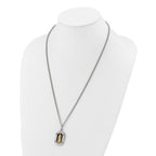 Men's Polished Enamel Black Stainless Steel 10K Gold Accent Curb Chain Pendant Necklace 3mm