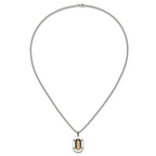 Men's Polished Enamel Black Stainless Steel 10K Gold Accent Curb Chain Pendant Necklace 3mm