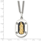 Men's Polished Enamel Black Stainless Steel 10K Gold Accent Curb Chain Pendant Necklace 3mm