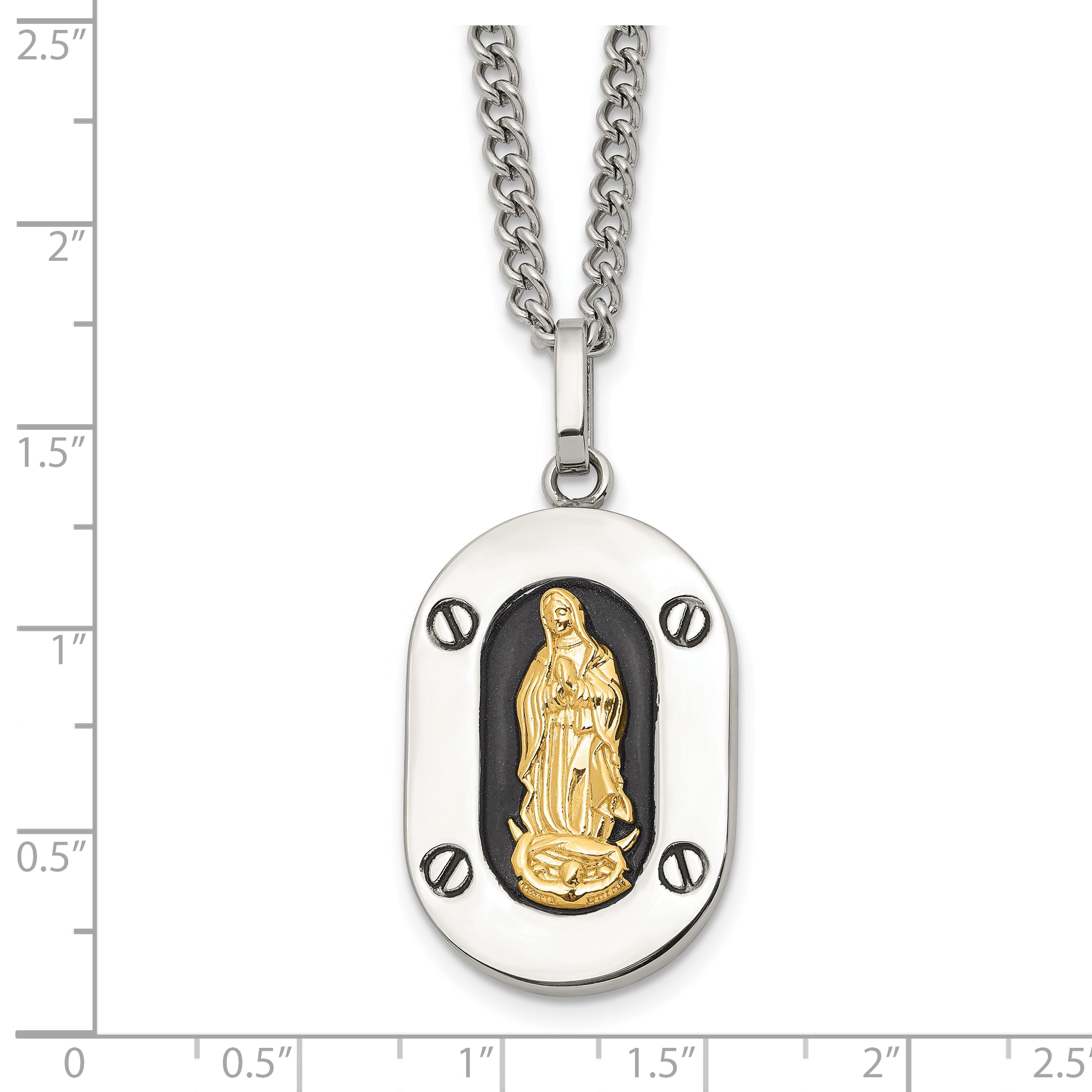 Men's Polished Enamel Black Stainless Steel 10K Gold Accent Curb Chain Pendant Necklace 3mm