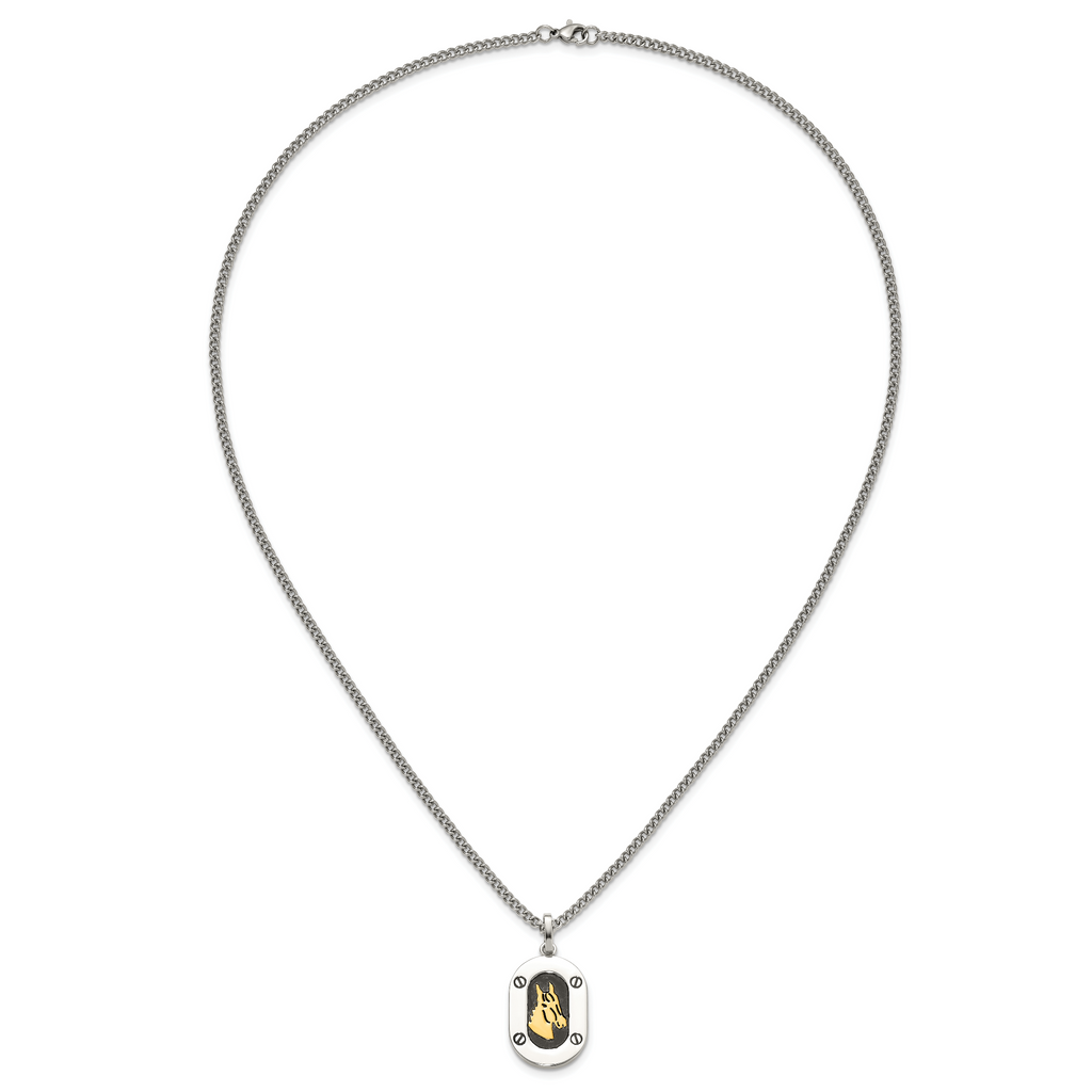 Men's Polished Enamel Stainless Steel 14K Gold Accent Curb Chain Pendant Necklace 3mm