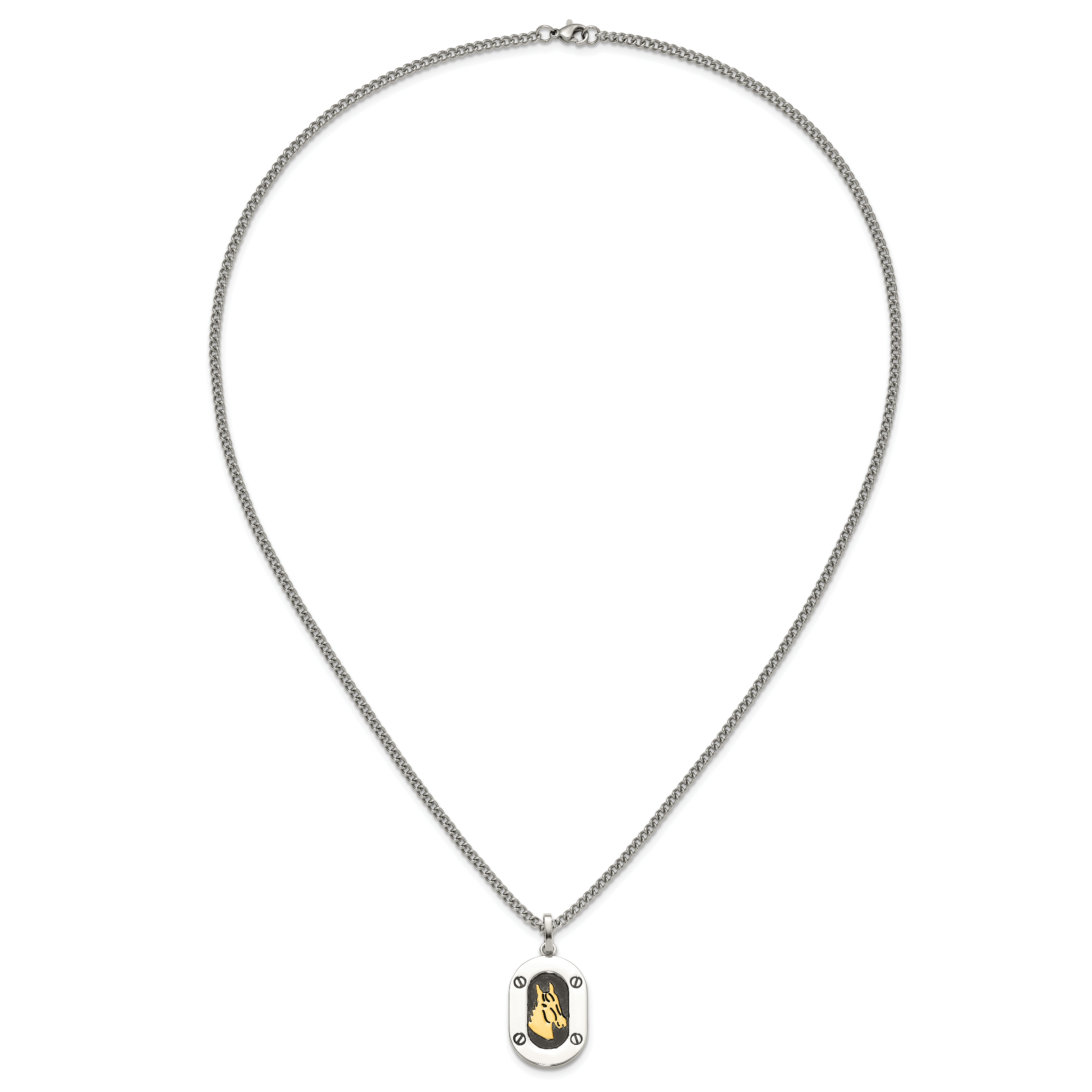 Men's Polished Enamel Stainless Steel 14K Gold Accent Curb Chain Pendant Necklace 3mm