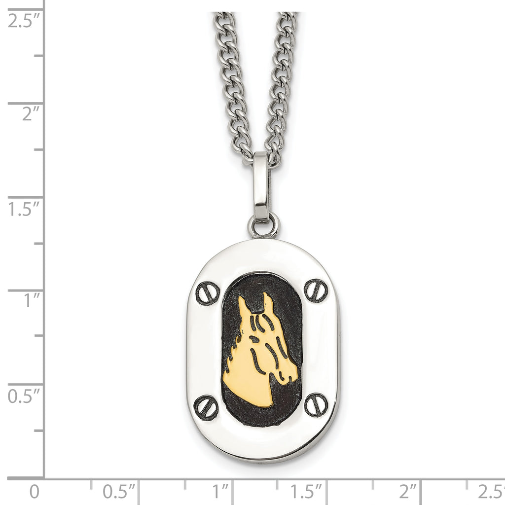 Men's Polished Enamel Stainless Steel 14K Gold Accent Curb Chain Pendant Necklace 3mm