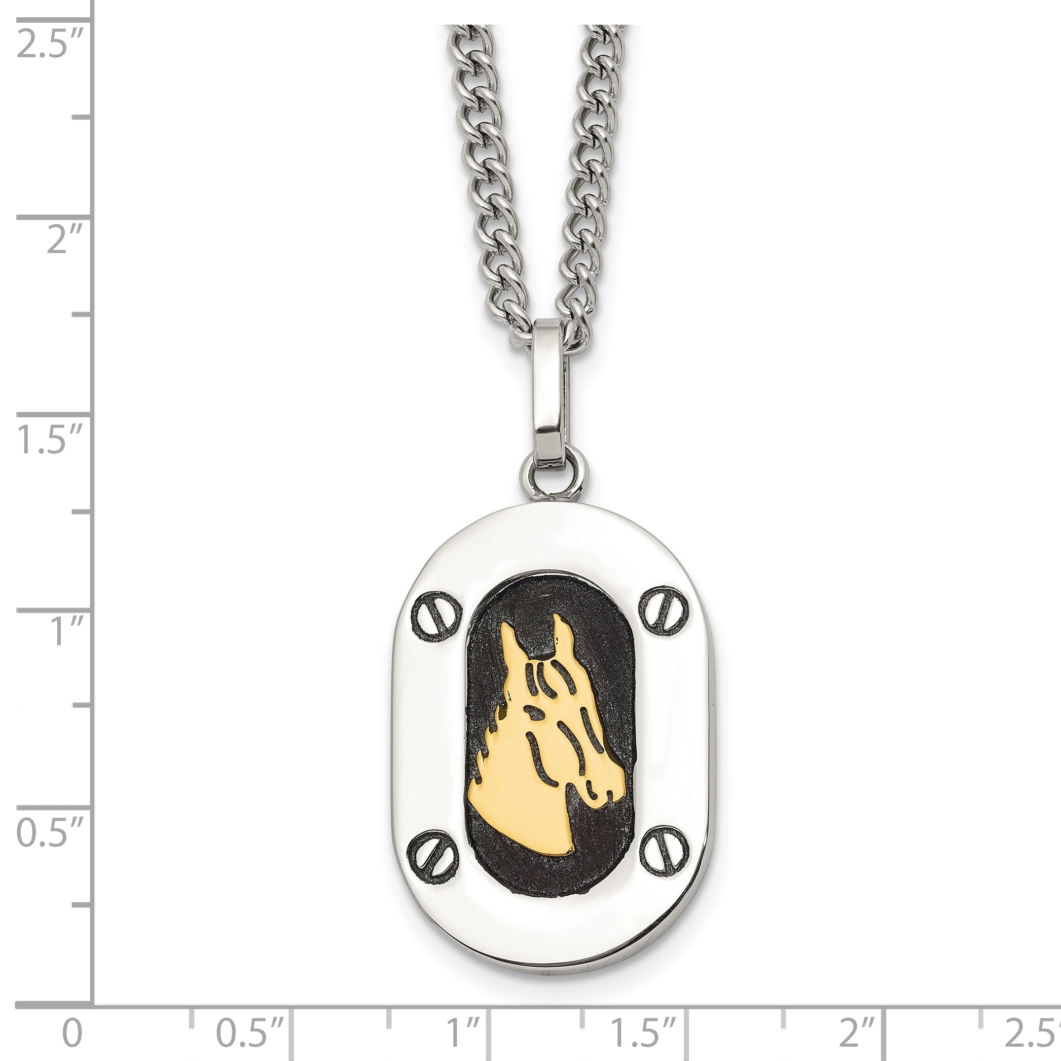 Men's Polished Enamel Stainless Steel 14K Gold Accent Curb Chain Pendant Necklace 3mm