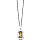Men's Polished Praying Hands Black Enamel Stainless Steel 14K Gold Accent Curb Chain Pendant Necklace 3mm