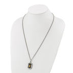 Men's Polished Praying Hands Black Enamel Stainless Steel 14K Gold Accent Curb Chain Pendant Necklace 3mm