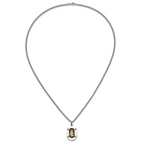 Men's Polished Praying Hands Black Enamel Stainless Steel 14K Gold Accent Curb Chain Pendant Necklace 3mm